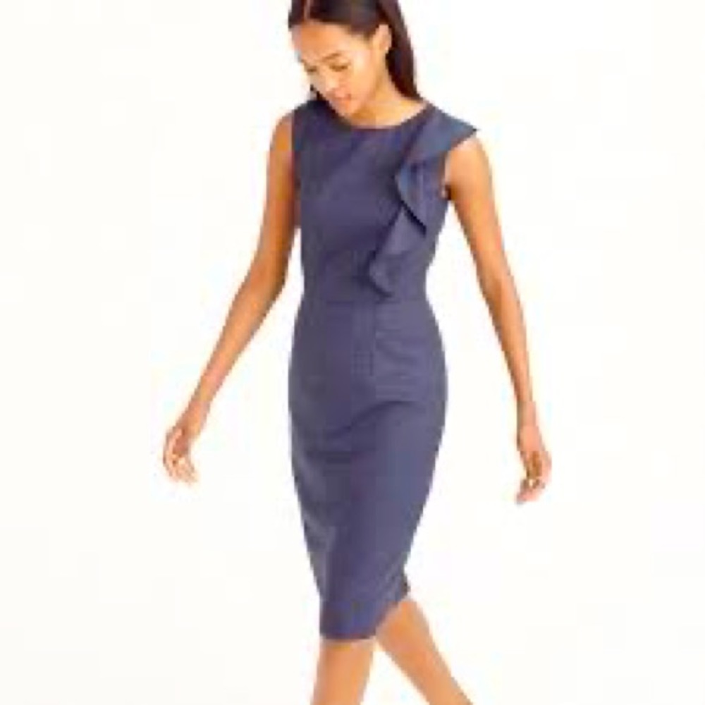 J Crew Ruffle Front Sheath Dress in Super 120 Merino Wool